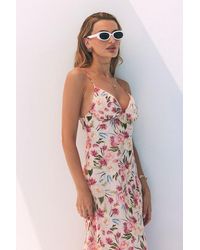 Lulus - Alaia Blush Multi Floral Satin Backless Midi Dress - Lyst