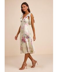 Lulus - Zoella Pale Mint Floral Satin Tie-Strap Midi Dress - Lyst