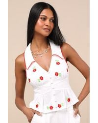 Lulus - Ayah Embroidered Collared Button-Front Top - Lyst