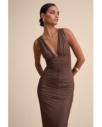 Lulus - Aveline Jersey Knit Ruched Bodycon Maxi Dress - Lyst