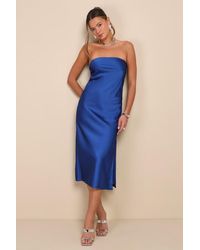 Lulus - Effortless Bliss Satin Strapless Cowl Back Midi Dress - Lyst