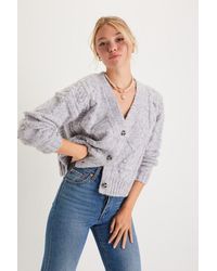 Lulus - Adorable Comfort Heather Cable Knit Cardigan Sweater - Lyst