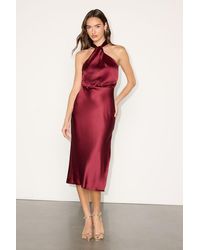 Lulus - Jacey Satin Halter Midi Dress - Lyst