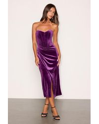 Lulus - Masterfully Flirty Velvet Bustier Midi Dress - Lyst