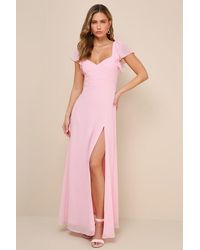 Lulus - Simply Delightful Tie-Back Flutter Sleeve Maxi Dress - Lyst