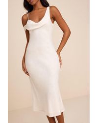 Lulus - Cavani Satin Asymmetrical Midi Dress - Lyst
