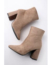 Lulus - My Generation Taupe Suede High Heel Mid-Calf Boots - Lyst