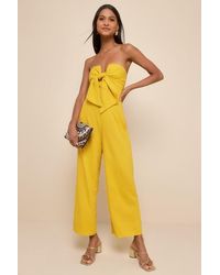 Lulus - Sunshine Aura Tie-Front Strapless Jumpsuit - Lyst