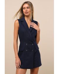 Steve Madden - Paris Dark Tweed Collared Romper - Lyst