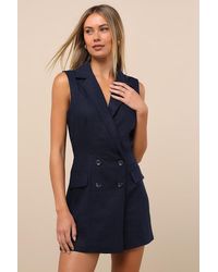 Steve Madden - Paris Dark Tweed Collared Romper - Lyst