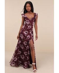 Lulus - Sweetest Entrance Floral Ruffled Tie-Back Maxi Dress - Lyst
