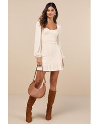 Lulus - Coveted Sweetness Cream Pointelle Knit Long Sleeve Mini Dress - Lyst