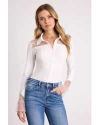 Lulus - Wynette Sheer Embroidered Button-Up Top - Lyst