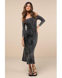 Lulus - Remarkably Cool Washed Ribbed Off-The-Shoulder Midi Dress - Lyst