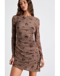Lulus - Laudie Rose Print Ruched Mini Dress - Lyst