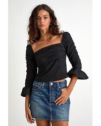 Lulus - Felia Cotton Ruched Three-Quarter Sleeve Top - Lyst