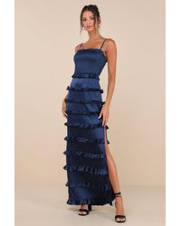 Lulus - Sincerely Fabulous Satin Smocked Ruffled Maxi Dress - Lyst
