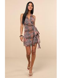 Lulus - Felicita Boho Print Halter Wrap Mini Dress - Lyst