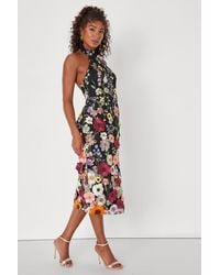 Lulus - Unique Impression 3D Floral Embroidered Halter Midi Dress - Lyst