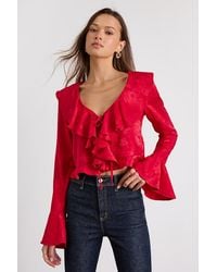Lulus - Esmina Jacquard Ruffled Tie-Front Top - Lyst