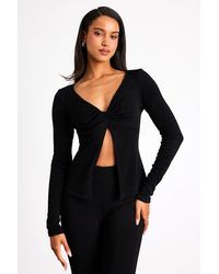 Lulus - Myron Ribbed Knit Twist-Front Long Sleeve Top - Lyst