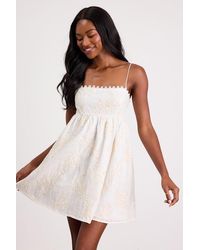 Lulus - Roria Embroidered Babydoll Mini Dress - Lyst