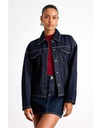 Lulus - Lamaya Dark Wash Belted Denim Jacket - Lyst