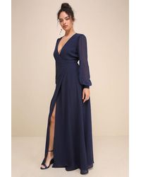Lulus - My Whole Heart Dark Long Sleeve Wrap Dress - Lyst