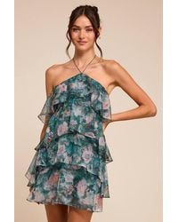 Lulus - Melody Multi Floral Tiered Halter Mini Dress - Lyst