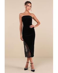 Lulus - Feeling So Luxe Velvet Mesh Sequin Strapless Midi Dress - Lyst