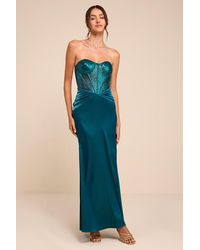 Lulus - Ria Emerald Sequin Strapless Mermaid Maxi Dress - Lyst
