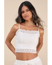 Lulus - Anthoula Eyelet Embroidered Crochet Lace Crop Top - Lyst