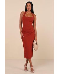 Lulus - Prominent Charm Halter Bodycon Tulip Midi Dress - Lyst
