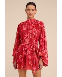 Lulus - Lata Floral Mock Neck Belted Mini Dress - Lyst