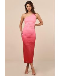 Lulus - Beautiful Perception Ombre One-Shoulder Mesh Midi Dress - Lyst