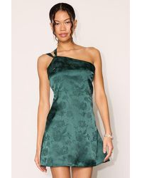 Lulus - Yvonne Emerald Jacquard Satin One-Shoulder Mini Dress - Lyst