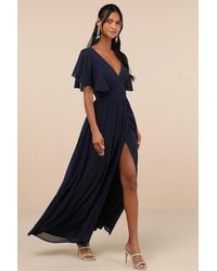 Lulus - Convincing Grace Flutter Sleeve Wrap Maxi Dress - Lyst