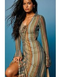 Lulus - Vernazza Multi Crochet Collared Long Sleeve Maxi Dress - Lyst