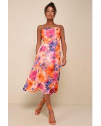 Lulus - Radiant Feelings And Floral Chiffon Midi Dress - Lyst