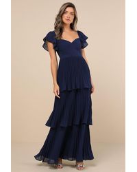 Lulus - Notorious Charm Pleated Flutter Sleeve Maxi Dress - Lyst
