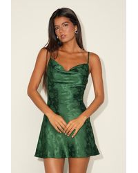 Lulus - Close To Your Heart Satin Jacquard Cowl Slip Dress - Lyst
