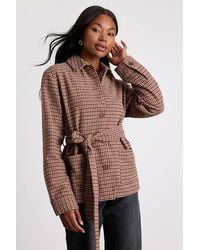Lulus - Kimley Multi Plaid Belted Collared Jacket - Lyst