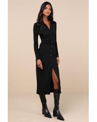 Lulus - A Little Prep Button-Up Bodycon Midi Dress - Lyst