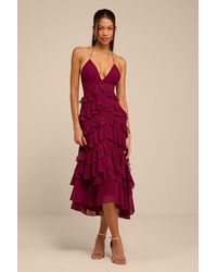 Lulus - Melena Ruffled Lace Midi Dress - Lyst
