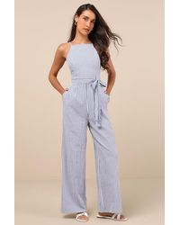 Lulus - Messina Striped Wide-Leg Jumpsuit - Lyst