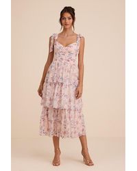 Lulus - Flirtatious Radiance Floral Mesh Bustier Midi Dress - Lyst