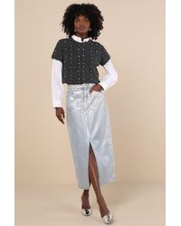 Glamorous - Modern Shine Light Wash Metallic Coated Denim Midi Skirt - Lyst