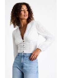 Lulus - Keyra Button-Front Balloon Sleeve Crop Top - Lyst
