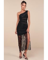 Lulus - Sensational Flirt Sheer Lace One-Shoulder Maxi Dress - Lyst