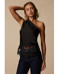 Lulus - Aris Satin Lace One-Shoulder Top - Lyst